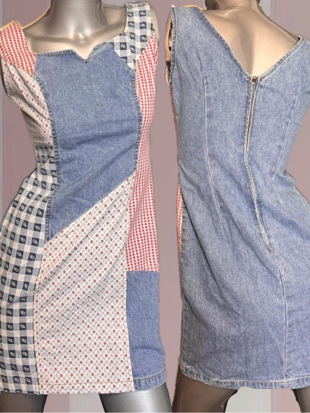 Paris Blues Vintage Y2K Denim Patchwork Dress